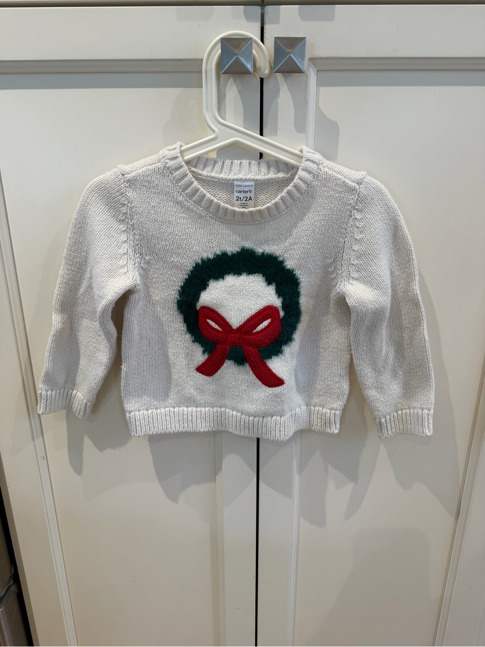 Carter's 2t White Holiday Wreath Sweater with Red Bow - Kids